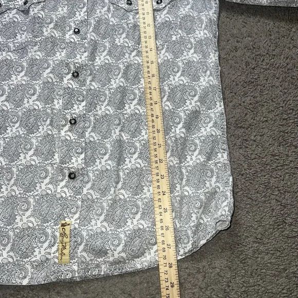 Larry Mahan Western Shirt Mens M White Paisley Snap Front Cowboy Pockets Logo - Picture 3 of 5